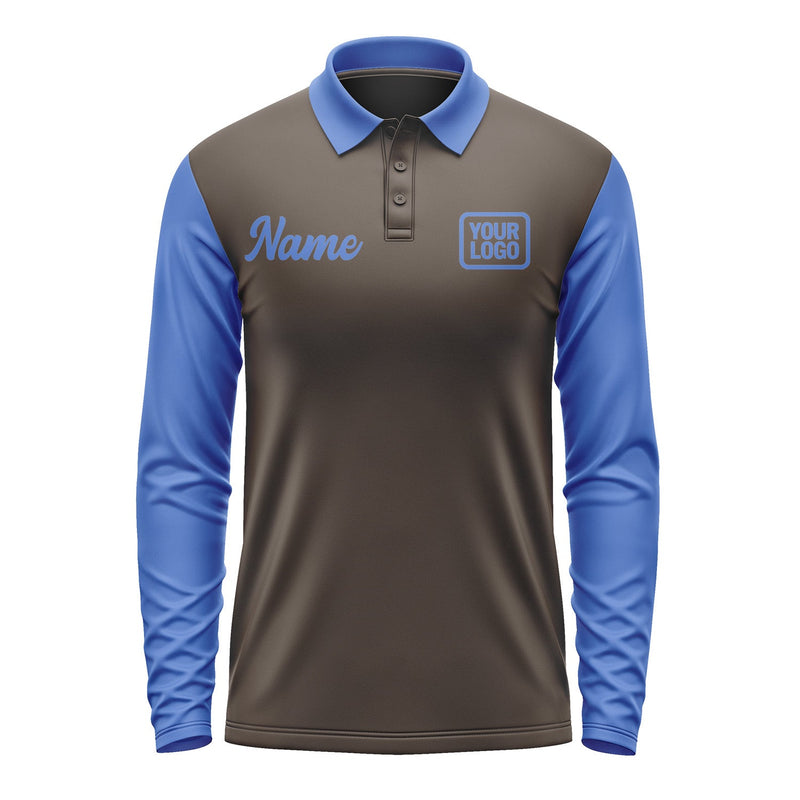 Custom Brown Sky Blue Long Sleeve Polo Shirt Pl010909B109