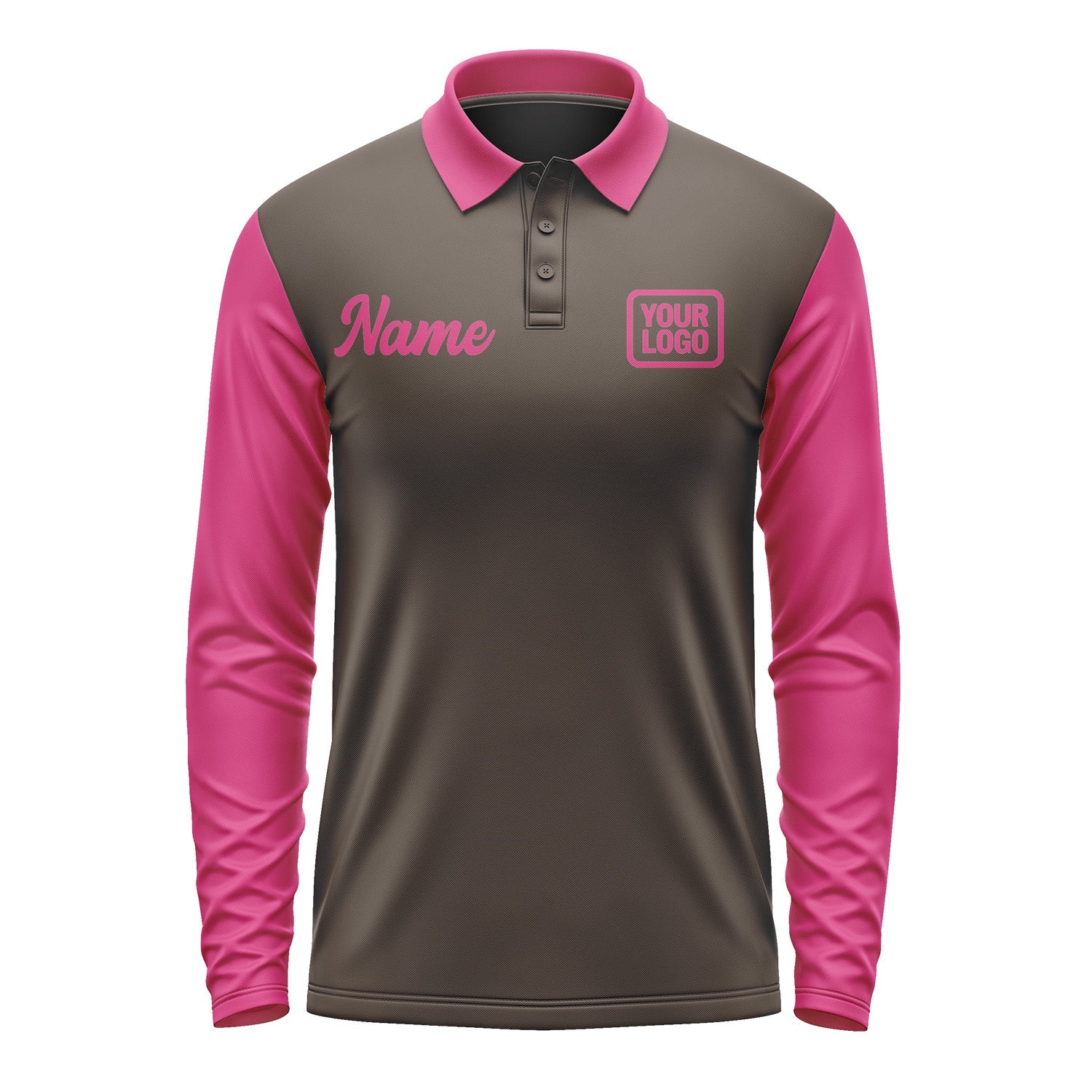 Custom Brown Pink Long Sleeve Polo Shirt Pl011313B113
