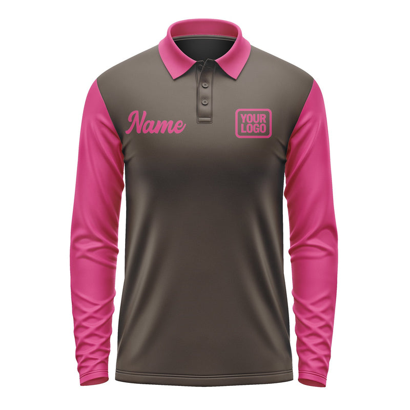 Custom Brown Pink Long Sleeve Polo Shirt Pl011313B113