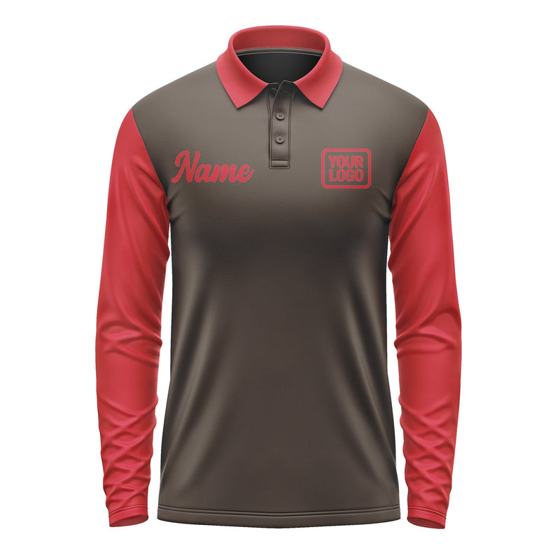 Custom Brown Red Long Sleeve Polo Shirt Pl011414B114
