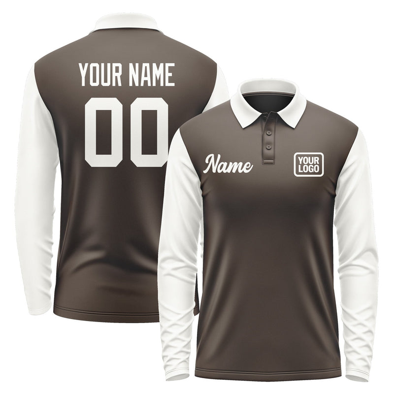 Custom Brown White Long Sleeve Polo Shirt Pl011818B118