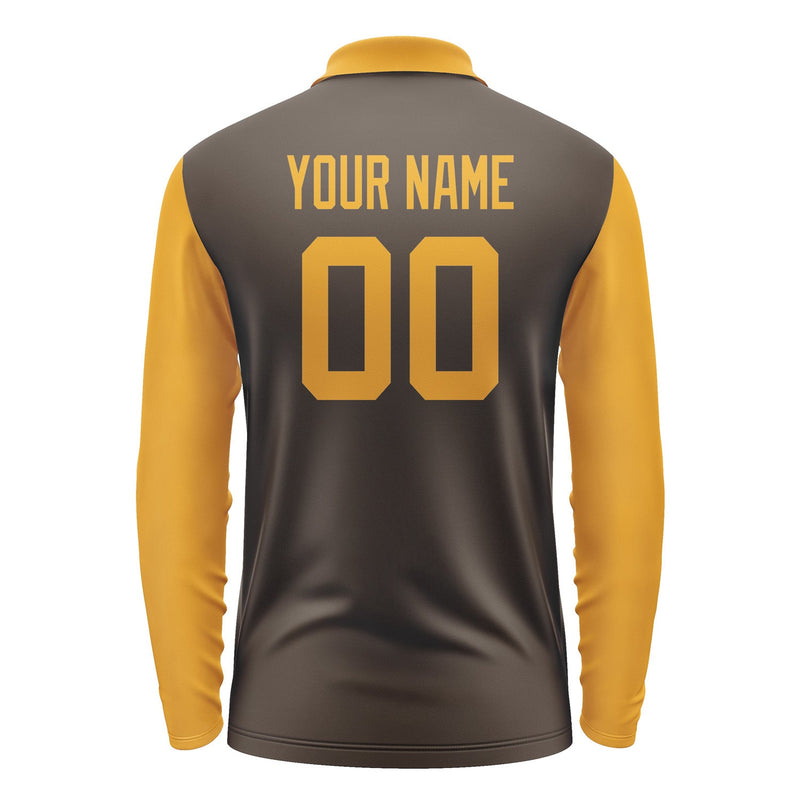 Custom Brown Yellow Long Sleeve Polo Shirt Pl011919B119