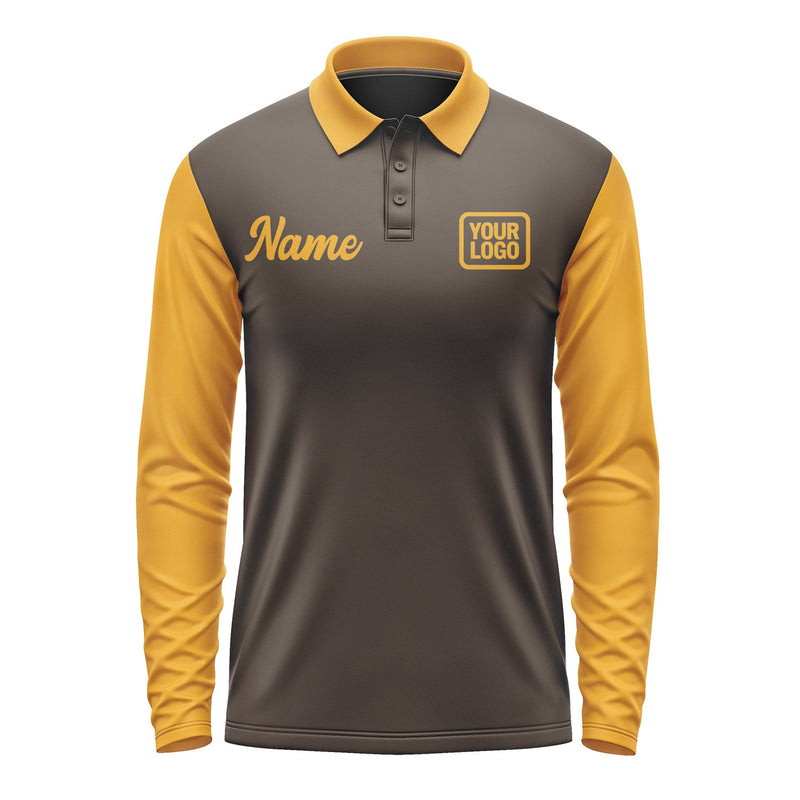 Custom Brown Yellow Long Sleeve Polo Shirt Pl011919B119