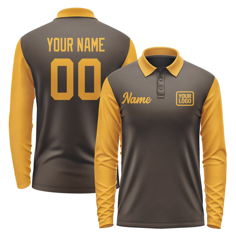 Custom Brown Yellow Long Sleeve Polo Shirt Pl011919B119