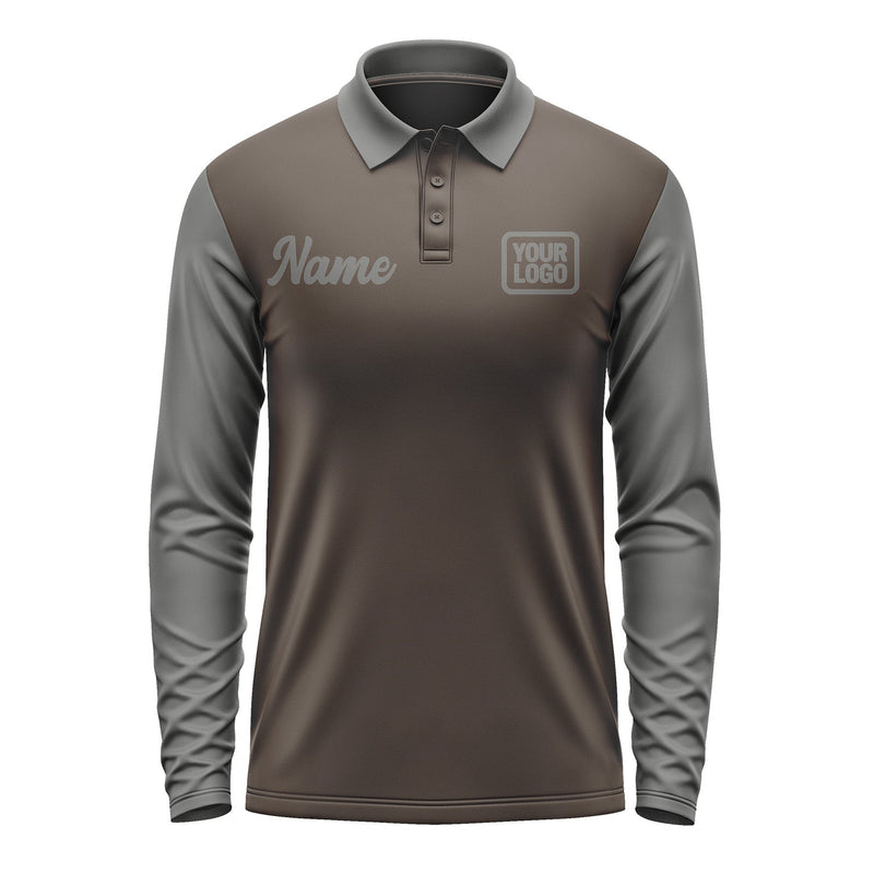 Custom Brown Dark Grey Long Sleeve Polo Shirt Pl012020B120