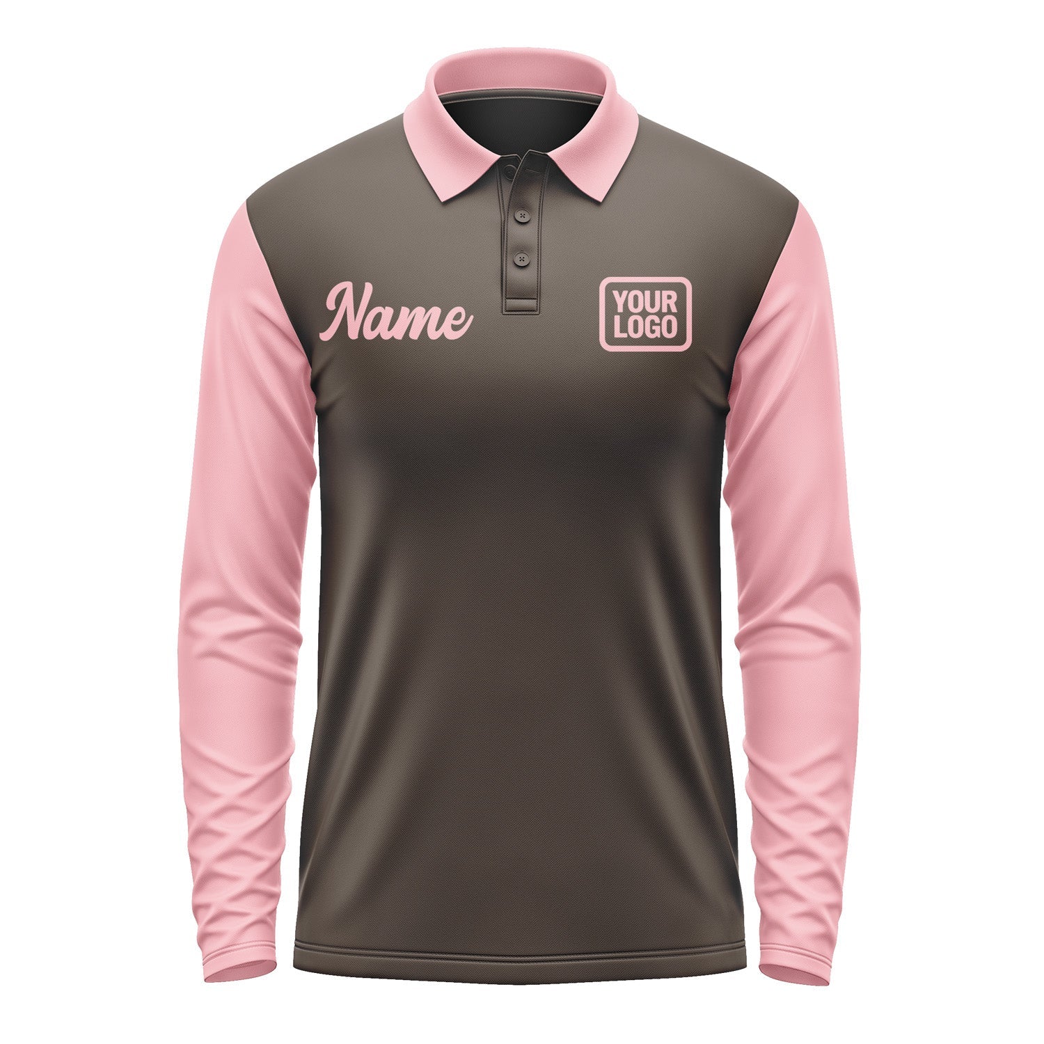 Custom Brown Light Pink Long Sleeve Polo Shirt Pl012121B121