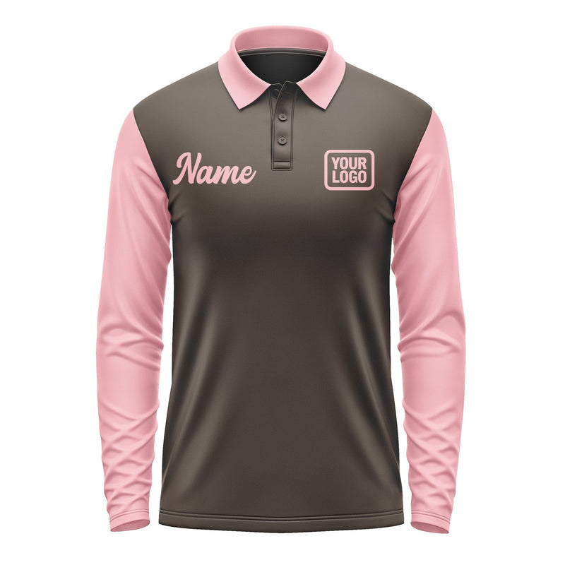 Custom Brown Light Pink Long Sleeve Polo Shirt Pl012121B121