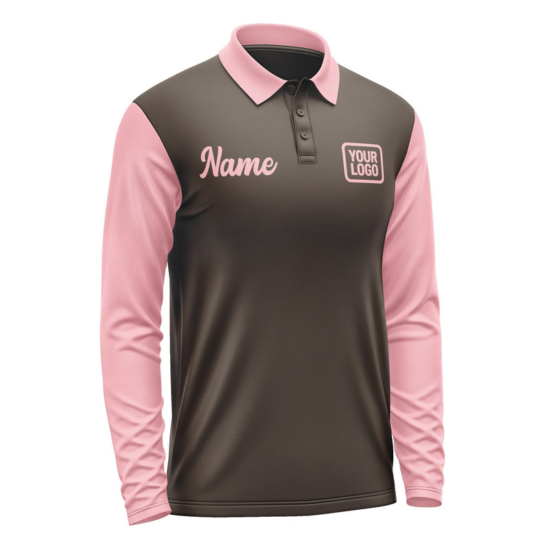 Custom Brown Light Pink Long Sleeve Polo Shirt Pl012121B121