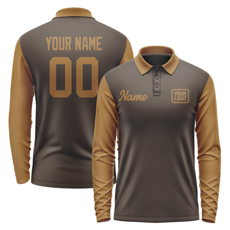 Custom Brown Khaki Long Sleeve Polo Shirt Pl012222B122