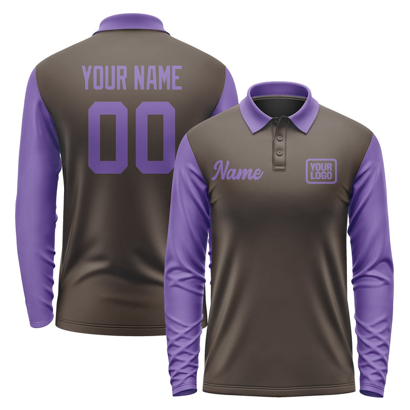 Custom Brown Light Purple Long Sleeve Polo Shirt Pl012323B123