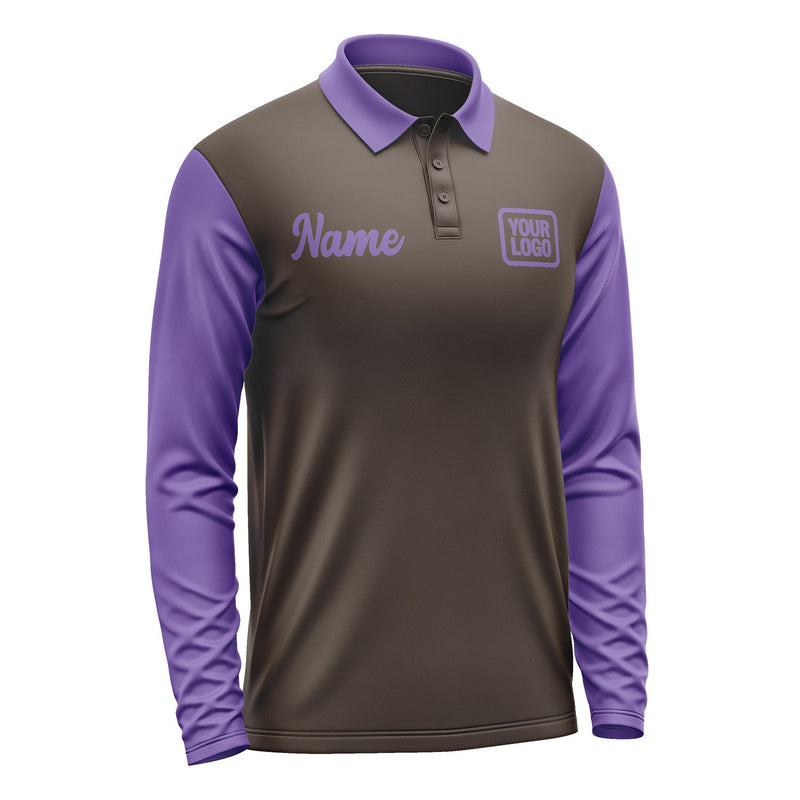 Custom Brown Light Purple Long Sleeve Polo Shirt Pl012323B123