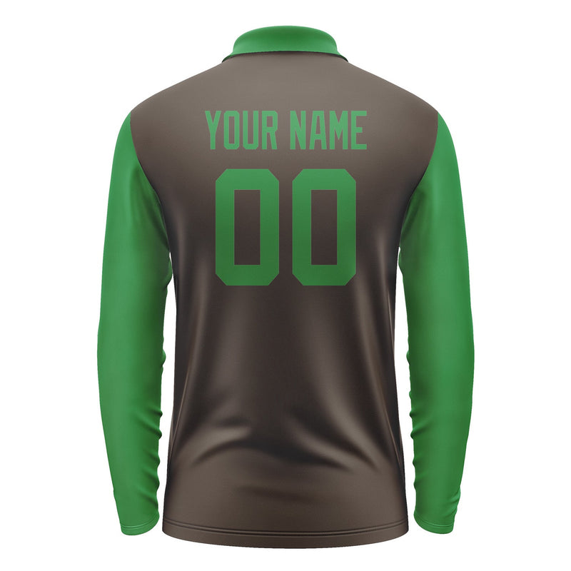Custom Brown Emerald Green Long Sleeve Polo Shirt Pl012424B124