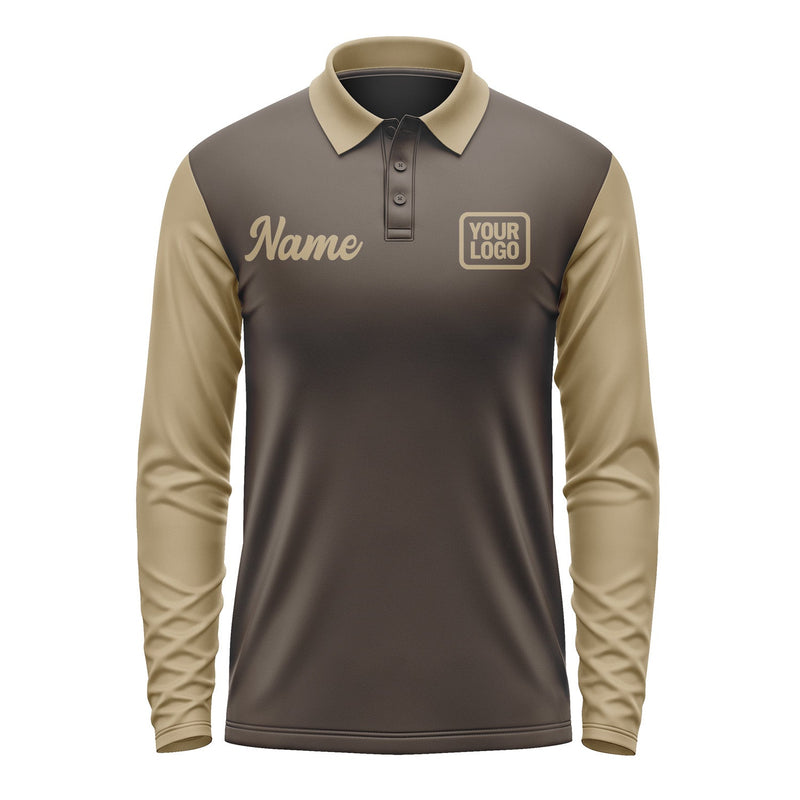 Custom Brown Light Khaki Long Sleeve Polo Shirt Pl012525B125