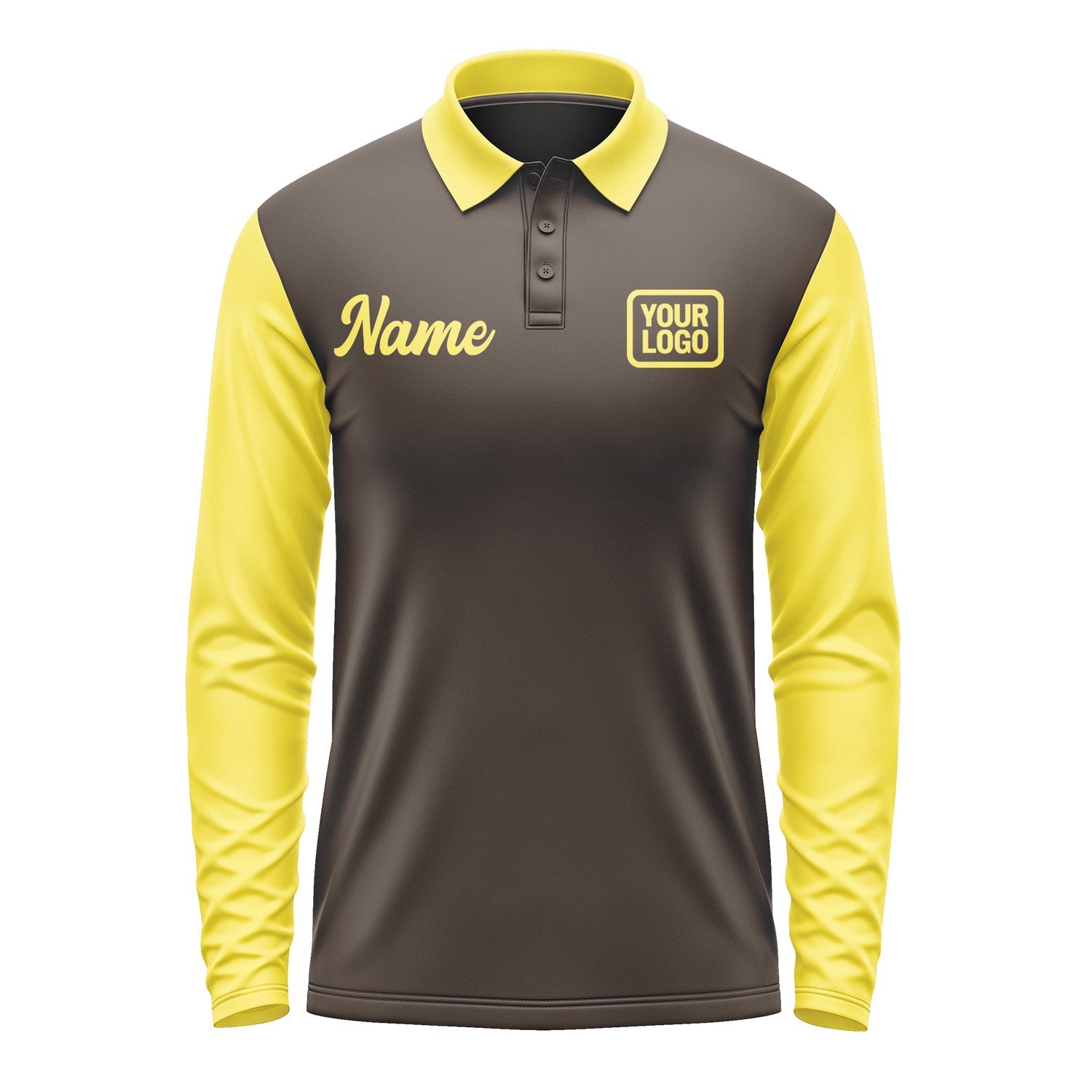 Custom Brown Light Yellow Long Sleeve Polo Shirt Pl012626B126