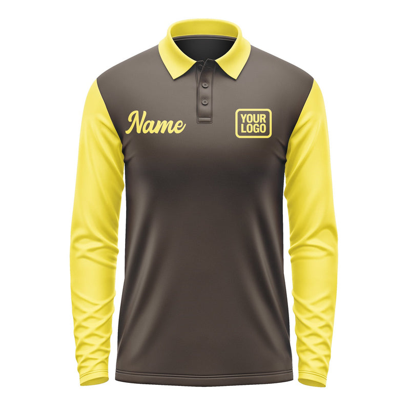 Custom Brown Light Yellow Long Sleeve Polo Shirt Pl012626B126