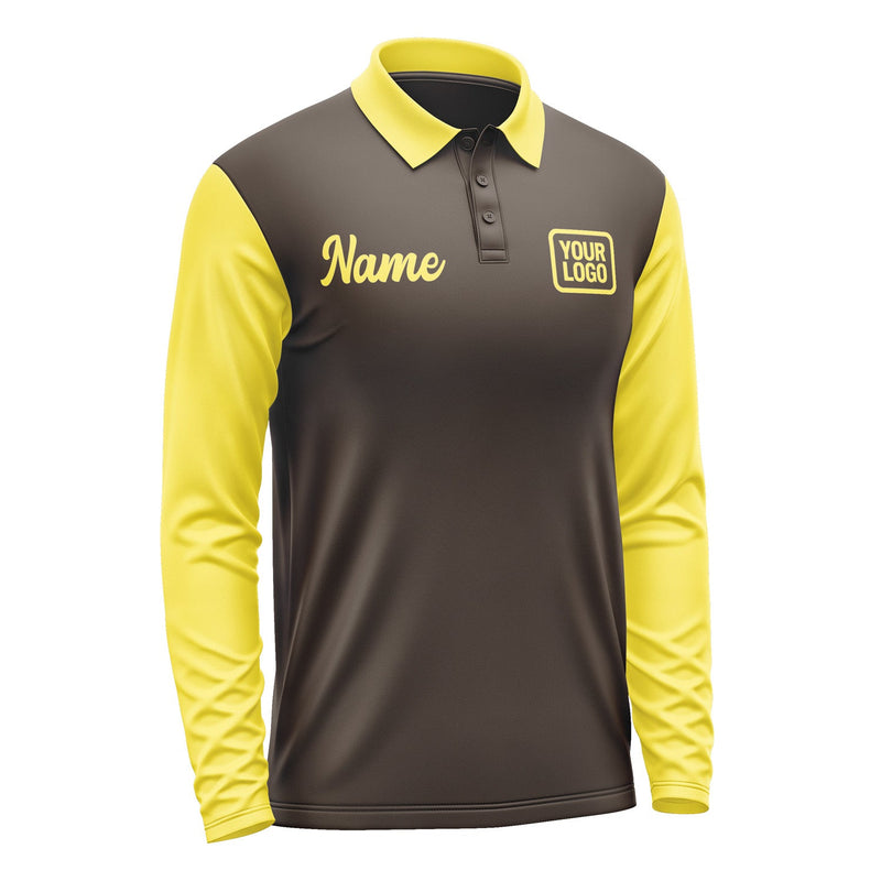 Custom Brown Light Yellow Long Sleeve Polo Shirt Pl012626B126