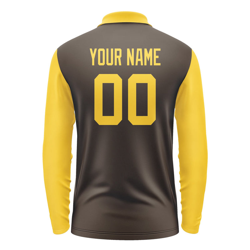 Custom Brown Gold Long Sleeve Polo Shirt Pl013030B130