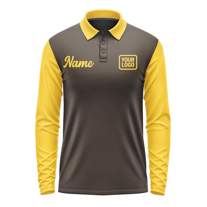 Custom Brown Gold Long Sleeve Polo Shirt Pl013030B130