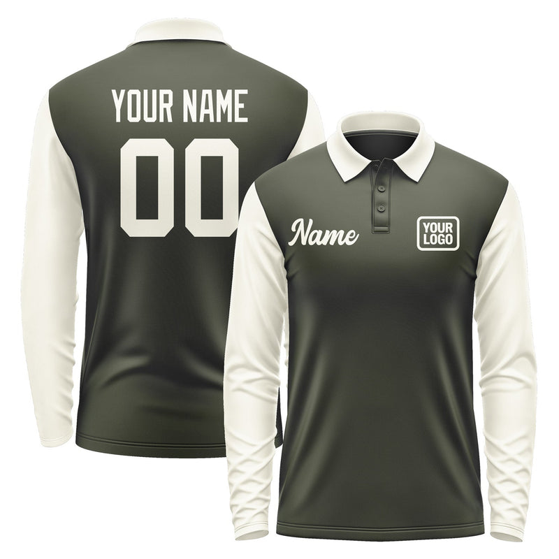Custom Olive Cream Long Sleeve Polo Shirt Pl020303B103