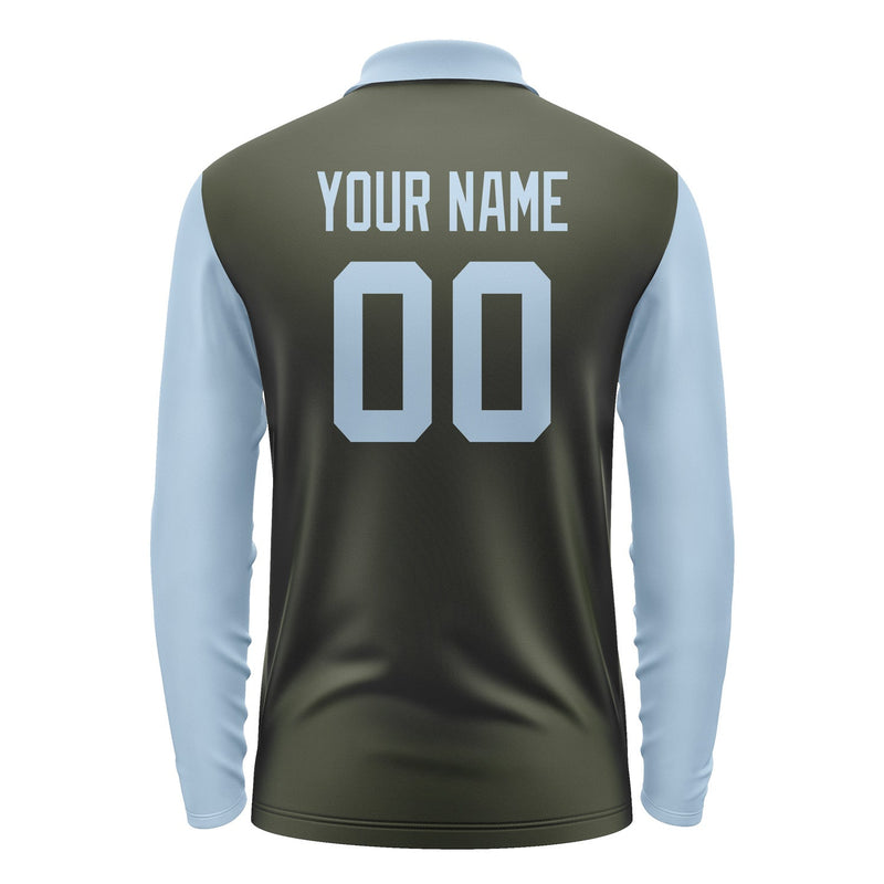 Custom Olive Light Blue Long Sleeve Polo Shirt Pl020808B108