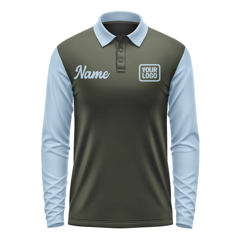 Custom Olive Light Blue Long Sleeve Polo Shirt Pl020808B108
