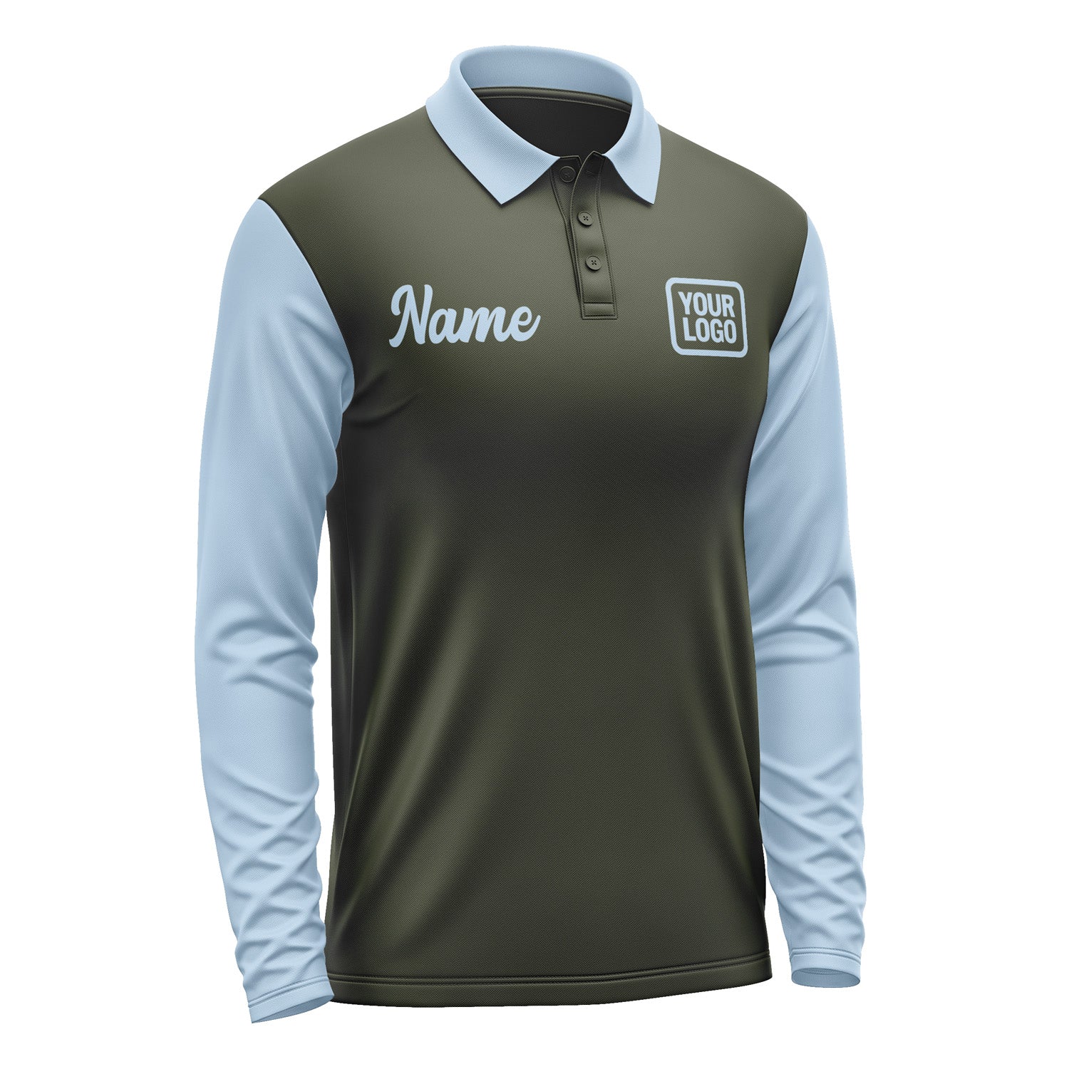 Custom Olive Light Blue Long Sleeve Polo Shirt Pl020808B108