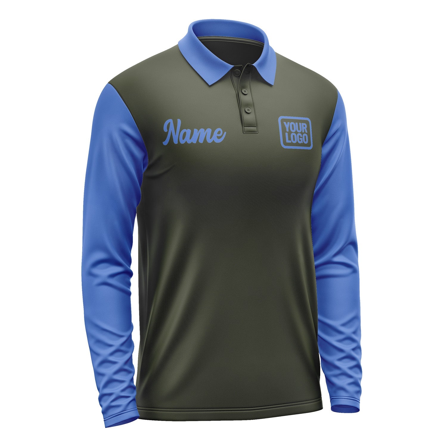 Custom Olive Sky Blue Long Sleeve Polo Shirt Pl020909B109