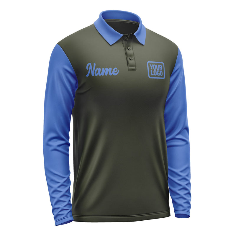 Custom Olive Sky Blue Long Sleeve Polo Shirt Pl020909B109
