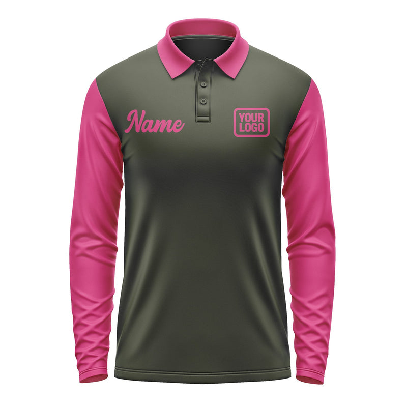 Custom Olive Pink Long Sleeve Polo Shirt Pl021313B113