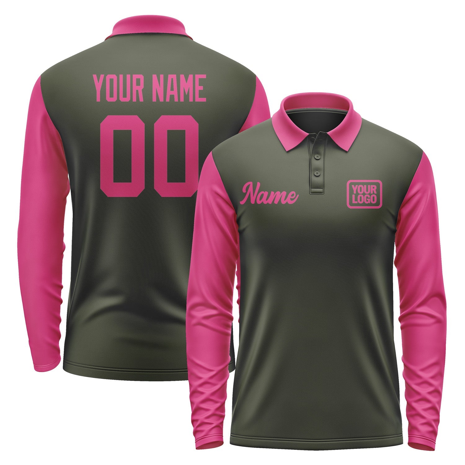 Custom Olive Pink Long Sleeve Polo Shirt Pl021313B113