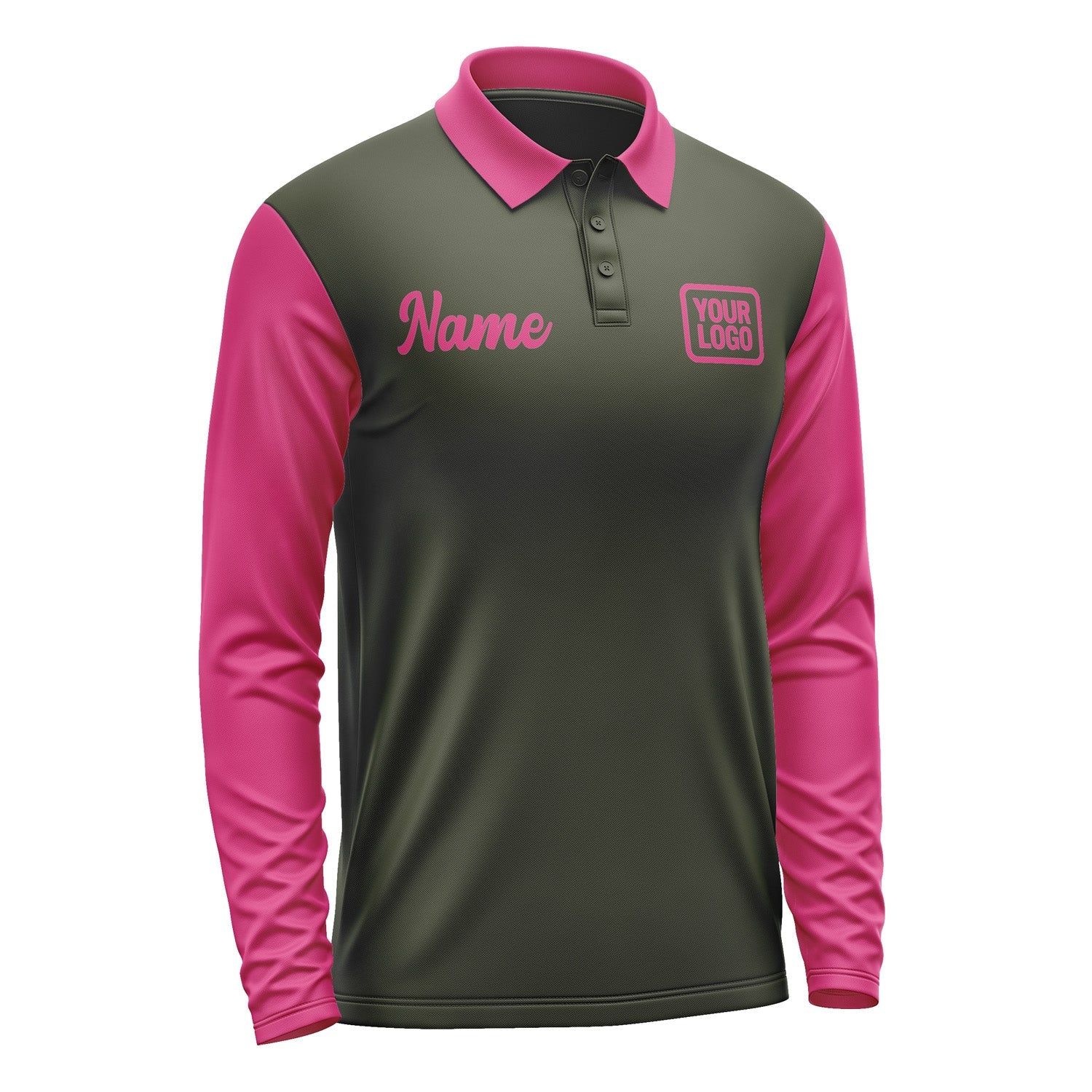 Custom Olive Pink Long Sleeve Polo Shirt Pl021313B113