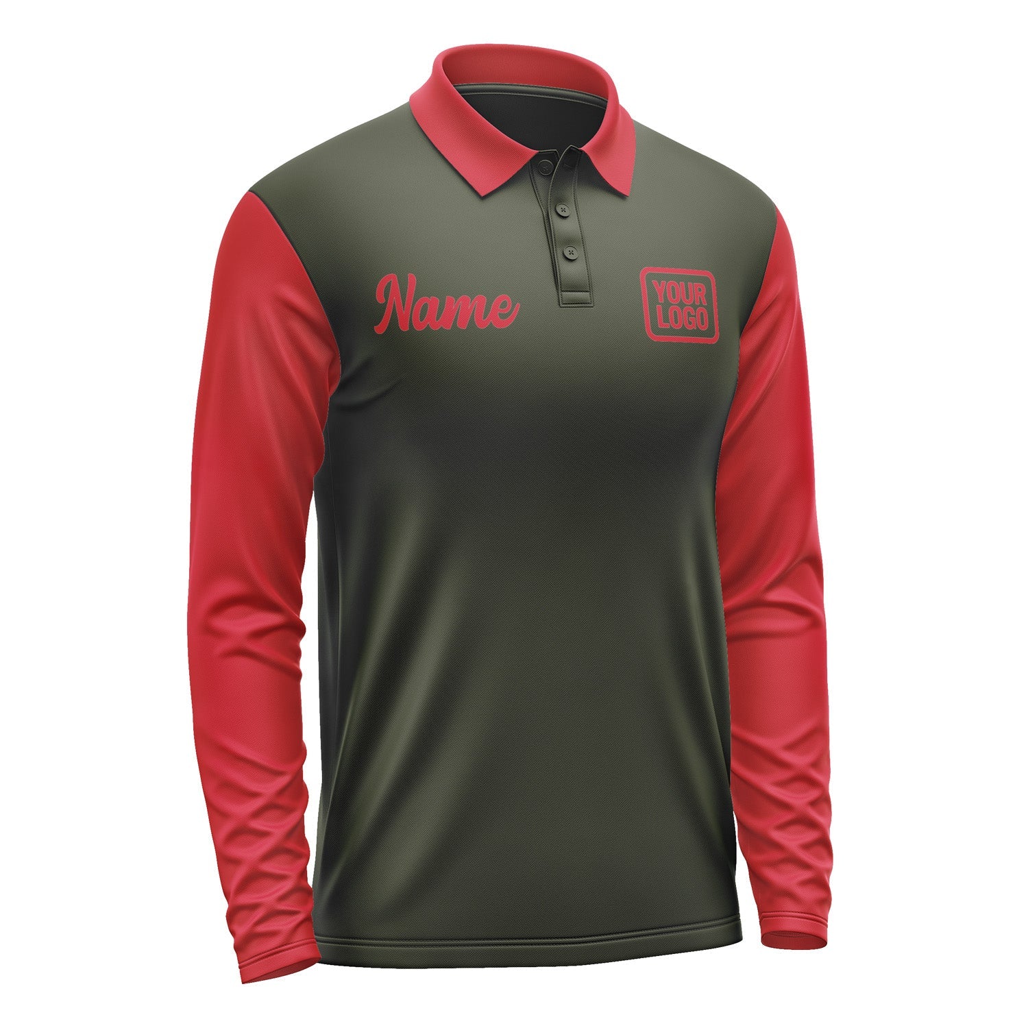 Custom Olive Red Long Sleeve Polo Shirt Pl021414B114