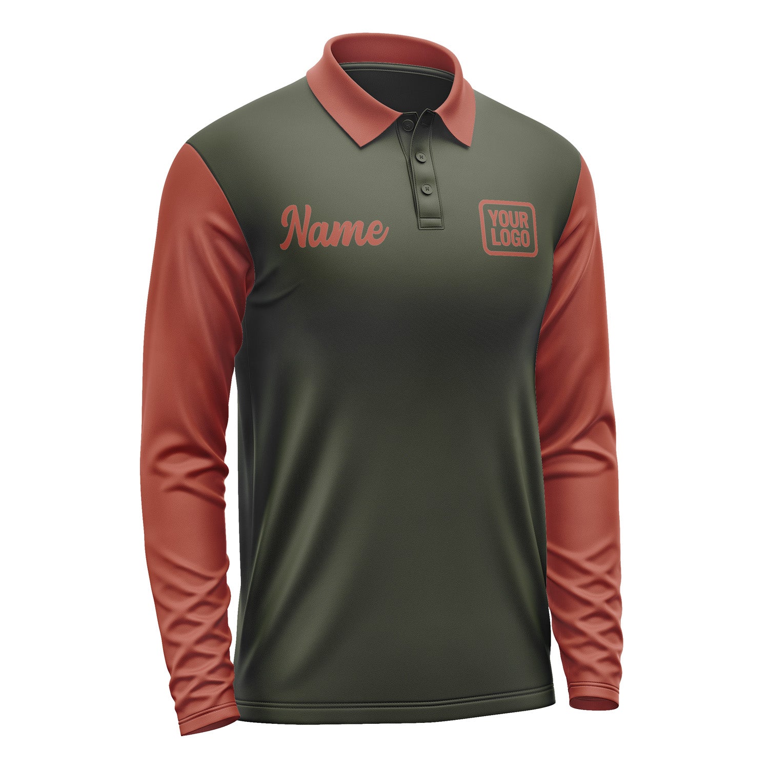 Custom Olive Coral Red Long Sleeve Polo Shirt Pl021616B116
