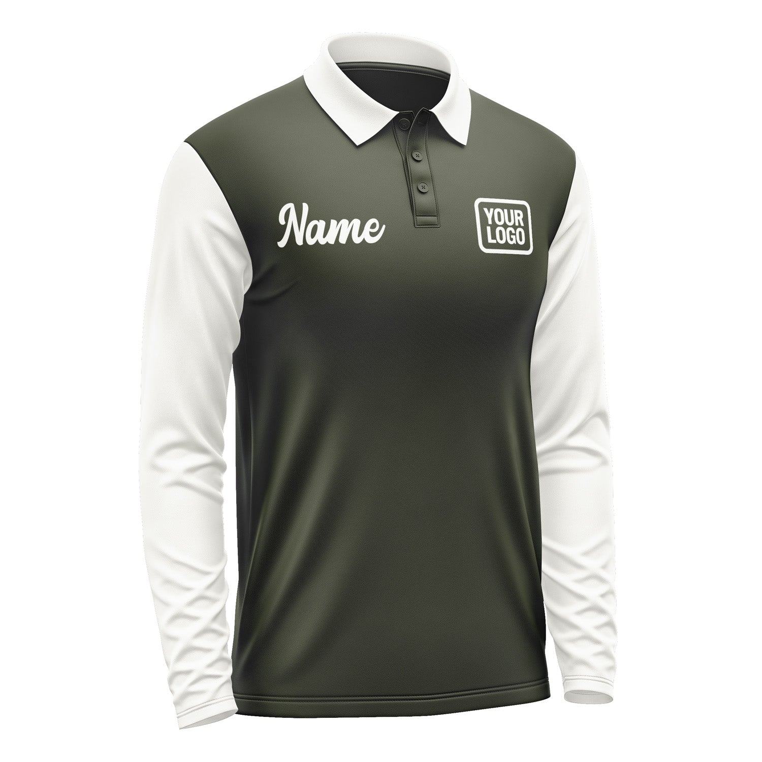 Custom Olive White Long Sleeve Polo Shirt Pl021818B118