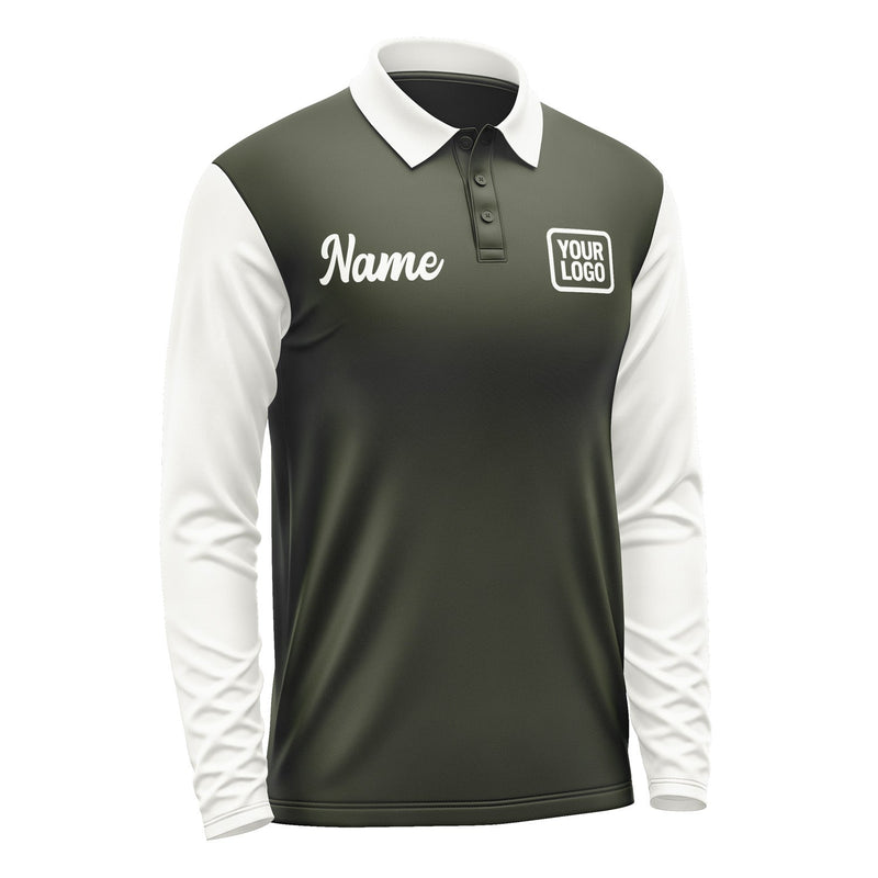 Custom Olive White Long Sleeve Polo Shirt Pl021818B118