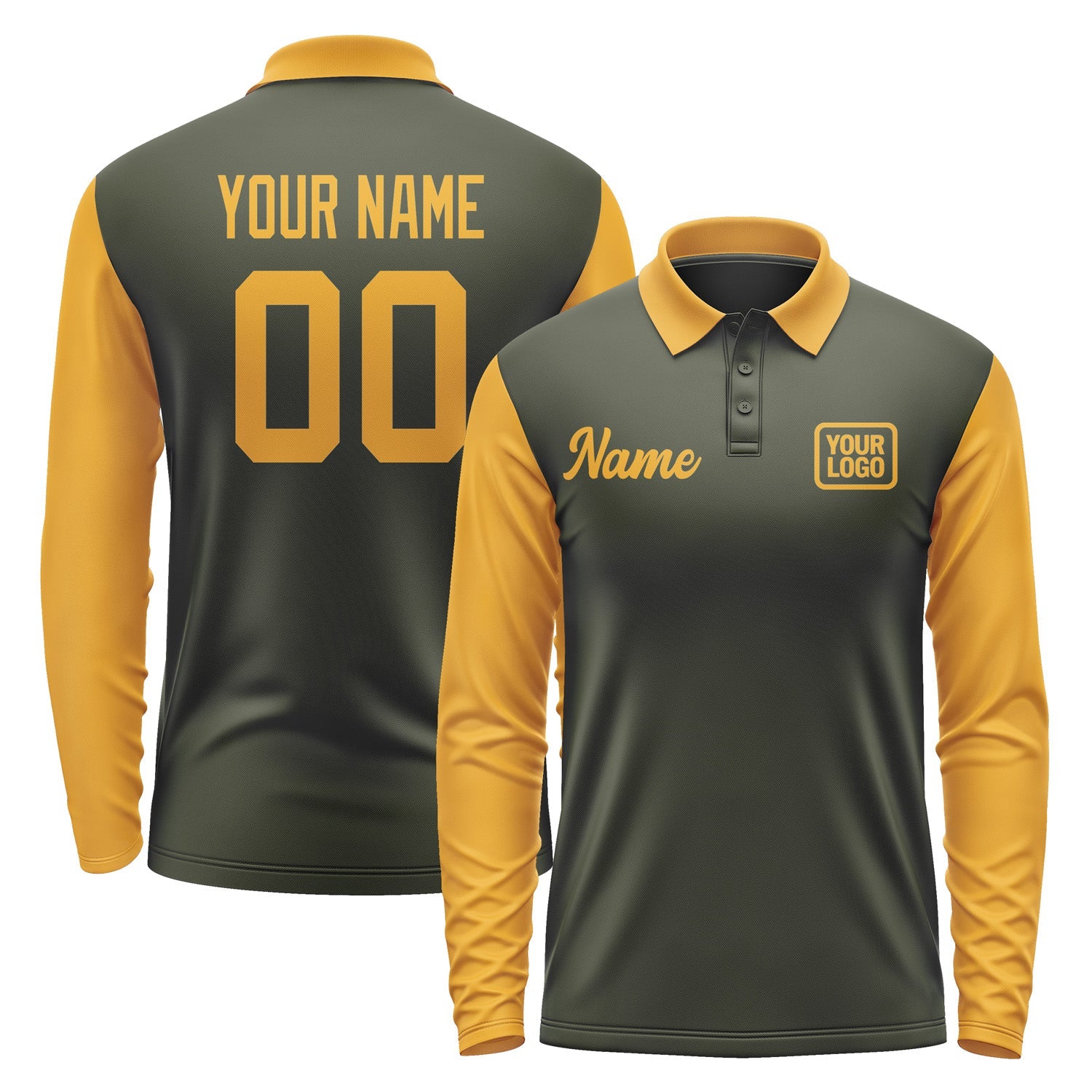 Custom Olive Yellow Long Sleeve Polo Shirt Pl021919B119