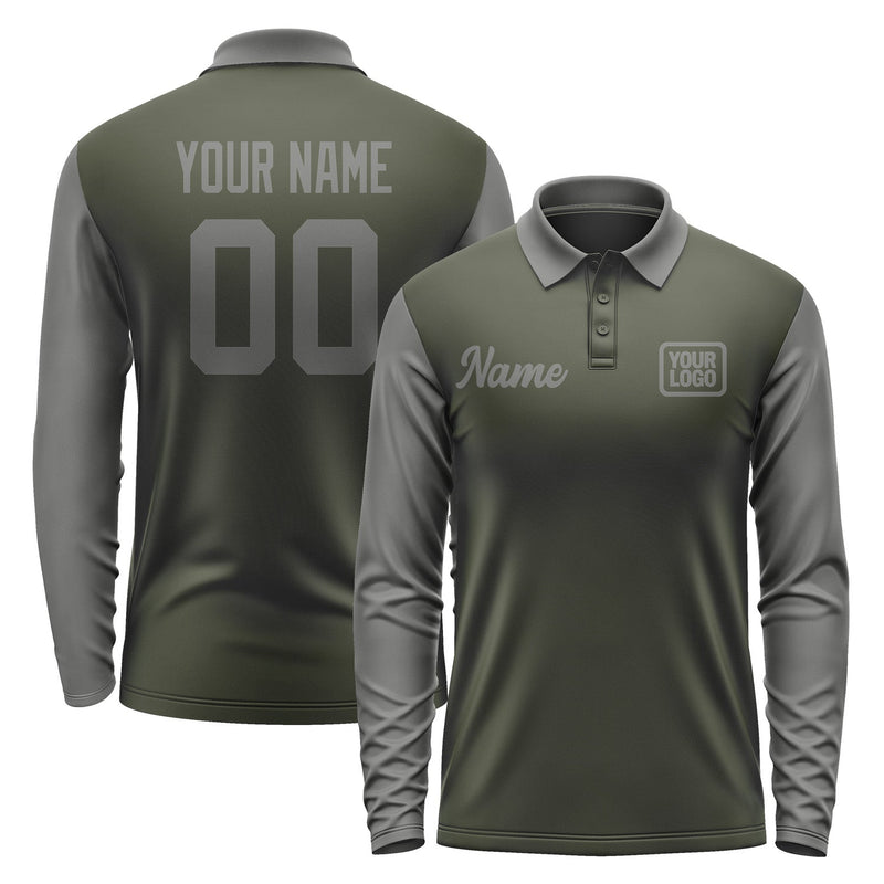 Custom Olive Dark Grey Long Sleeve Polo Shirt Pl022020B120