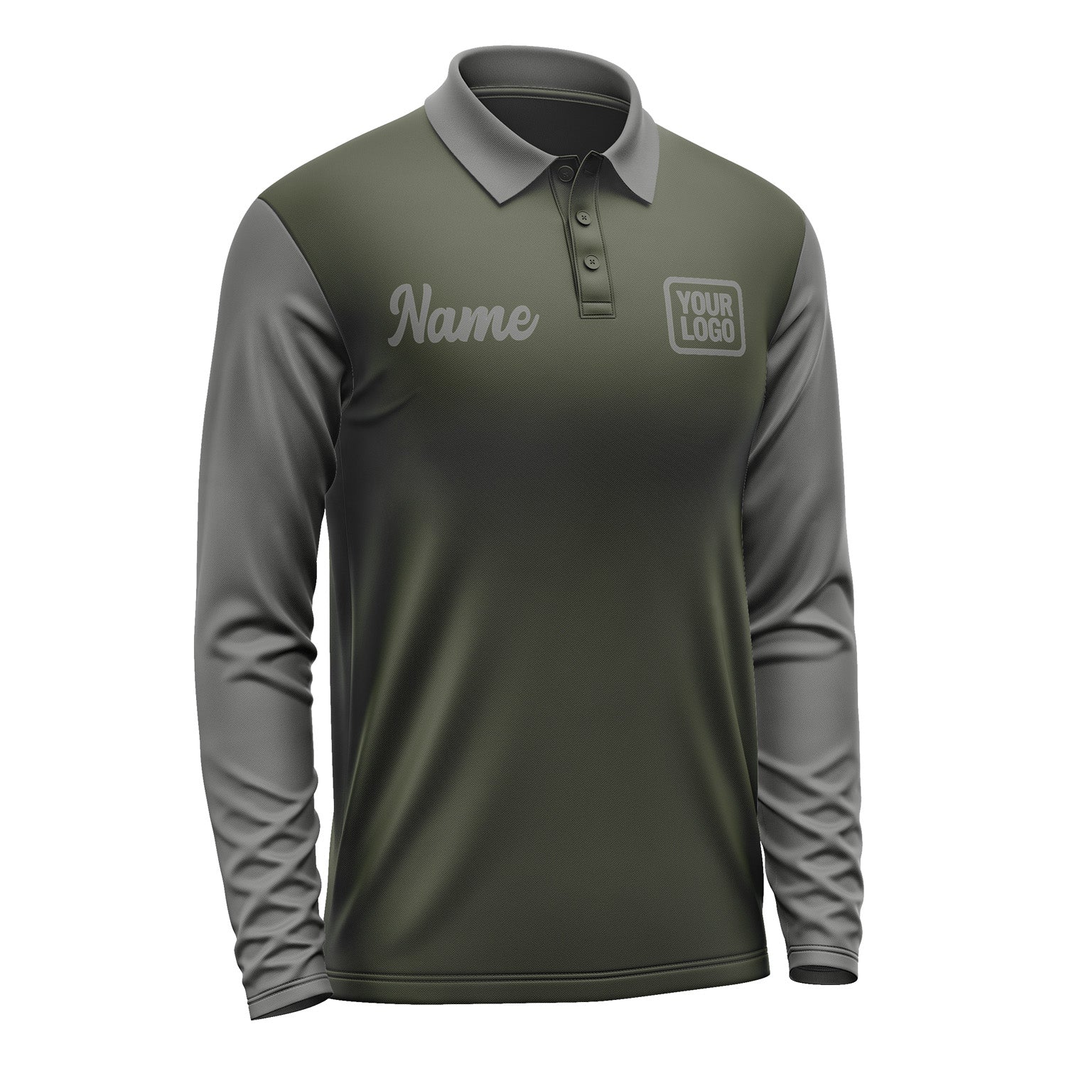 Custom Olive Dark Grey Long Sleeve Polo Shirt Pl022020B120