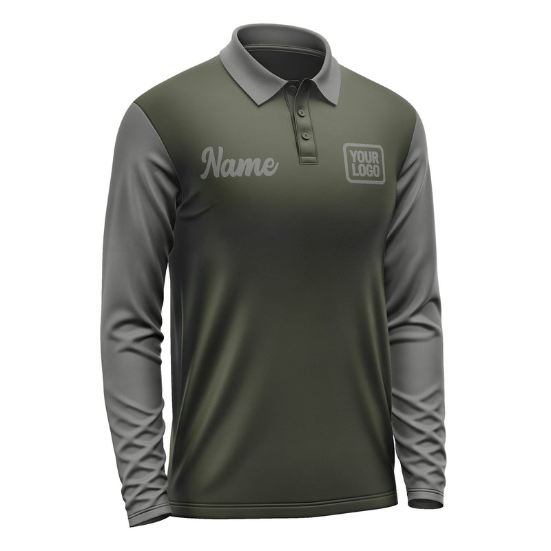 Custom Olive Dark Grey Long Sleeve Polo Shirt Pl022020B120