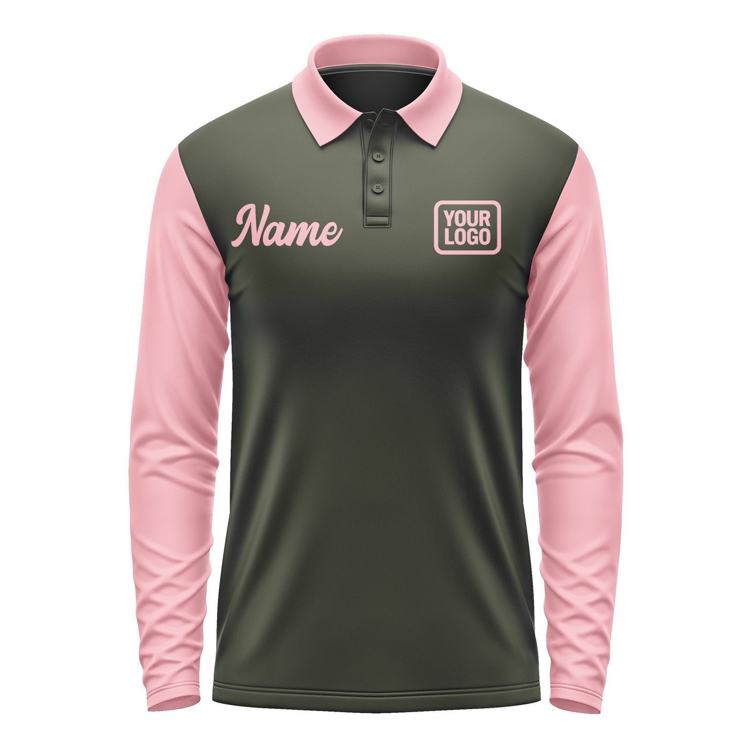 Custom Olive Light Pink Long Sleeve Polo Shirt Pl022121B121
