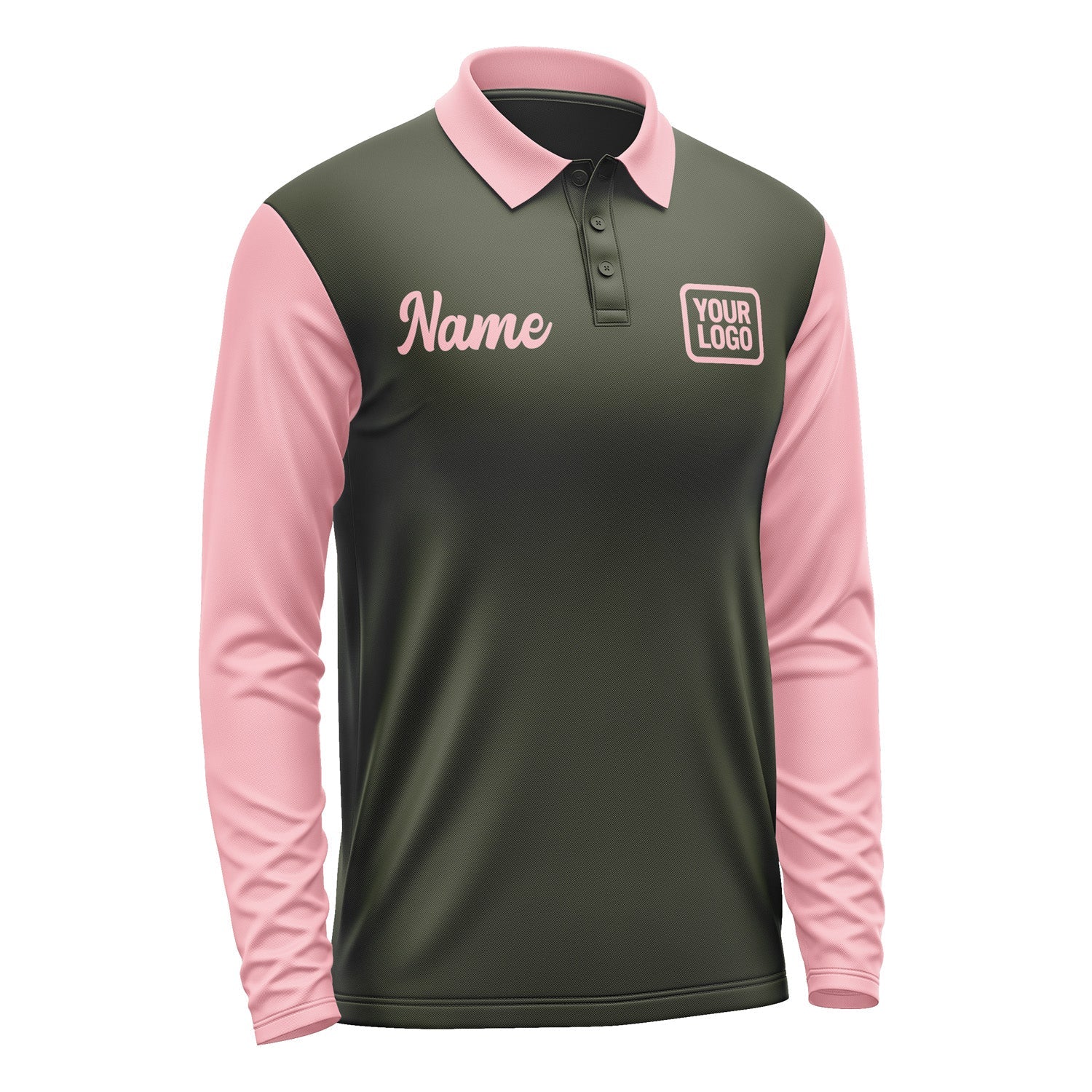 Custom Olive Light Pink Long Sleeve Polo Shirt Pl022121B121