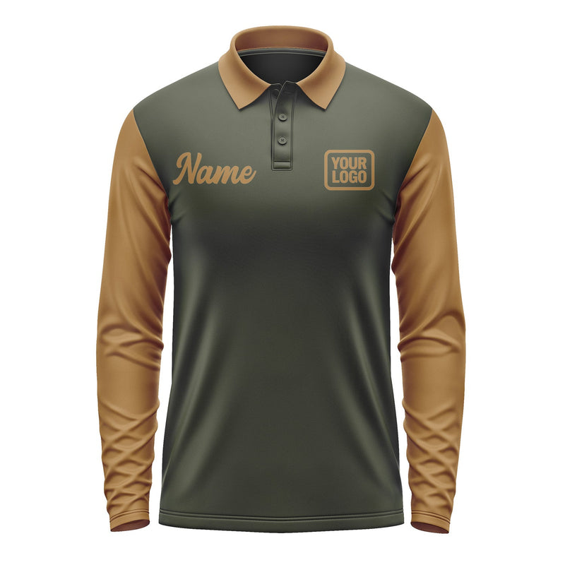 Custom Olive Khaki Long Sleeve Polo Shirt Pl022222B122