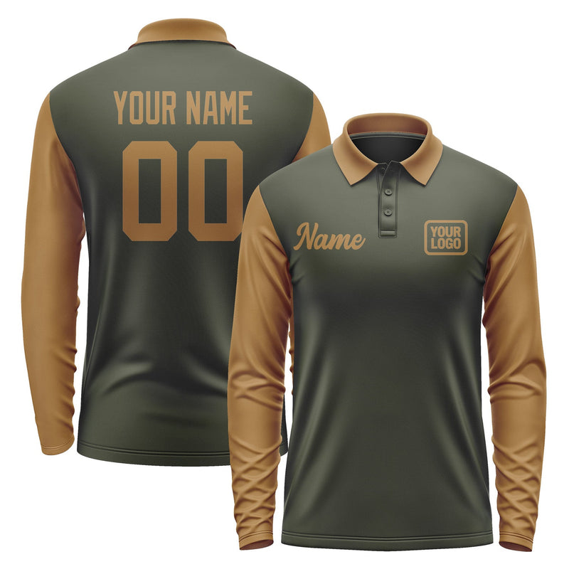 Custom Olive Khaki Long Sleeve Polo Shirt Pl022222B122