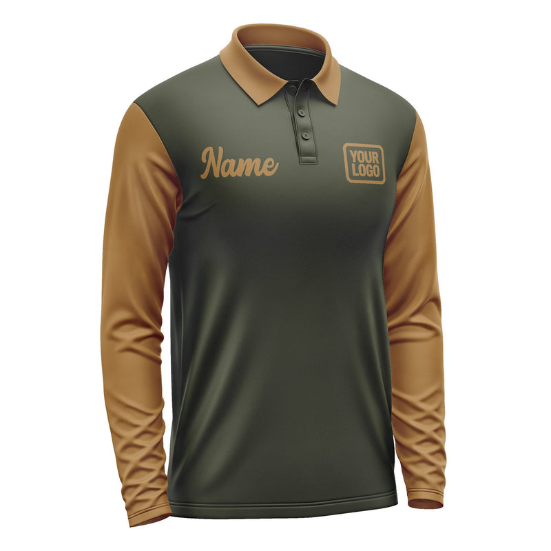 Custom Olive Khaki Long Sleeve Polo Shirt Pl022222B122