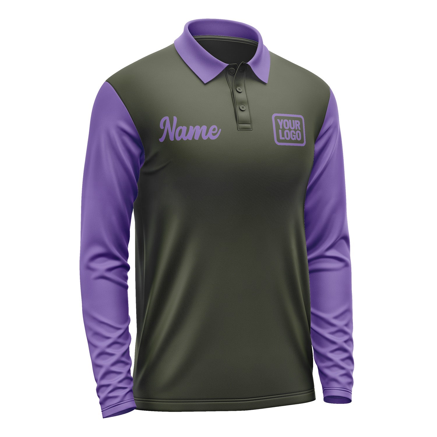 Custom Olive Light Purple Long Sleeve Polo Shirt Pl022323B123