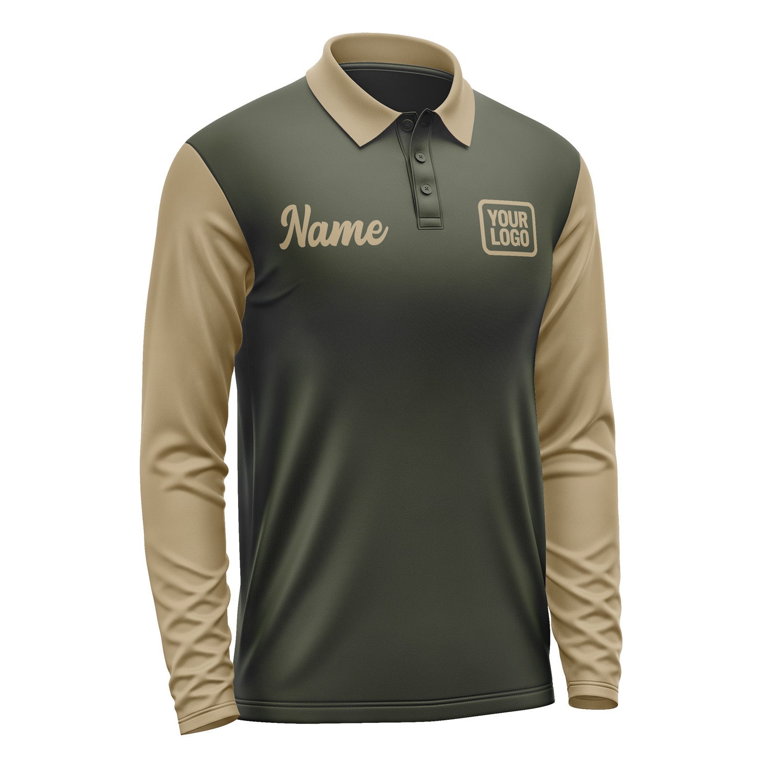 Custom Olive Light Khaki Long Sleeve Polo Shirt Pl022525B125