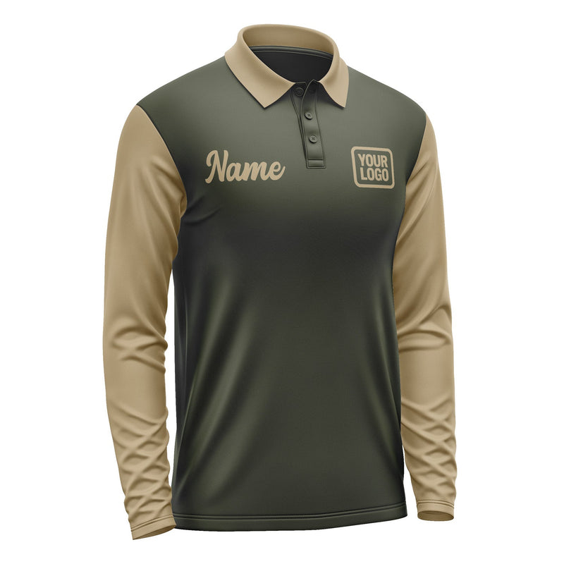 Custom Olive Light Khaki Long Sleeve Polo Shirt Pl022525B125