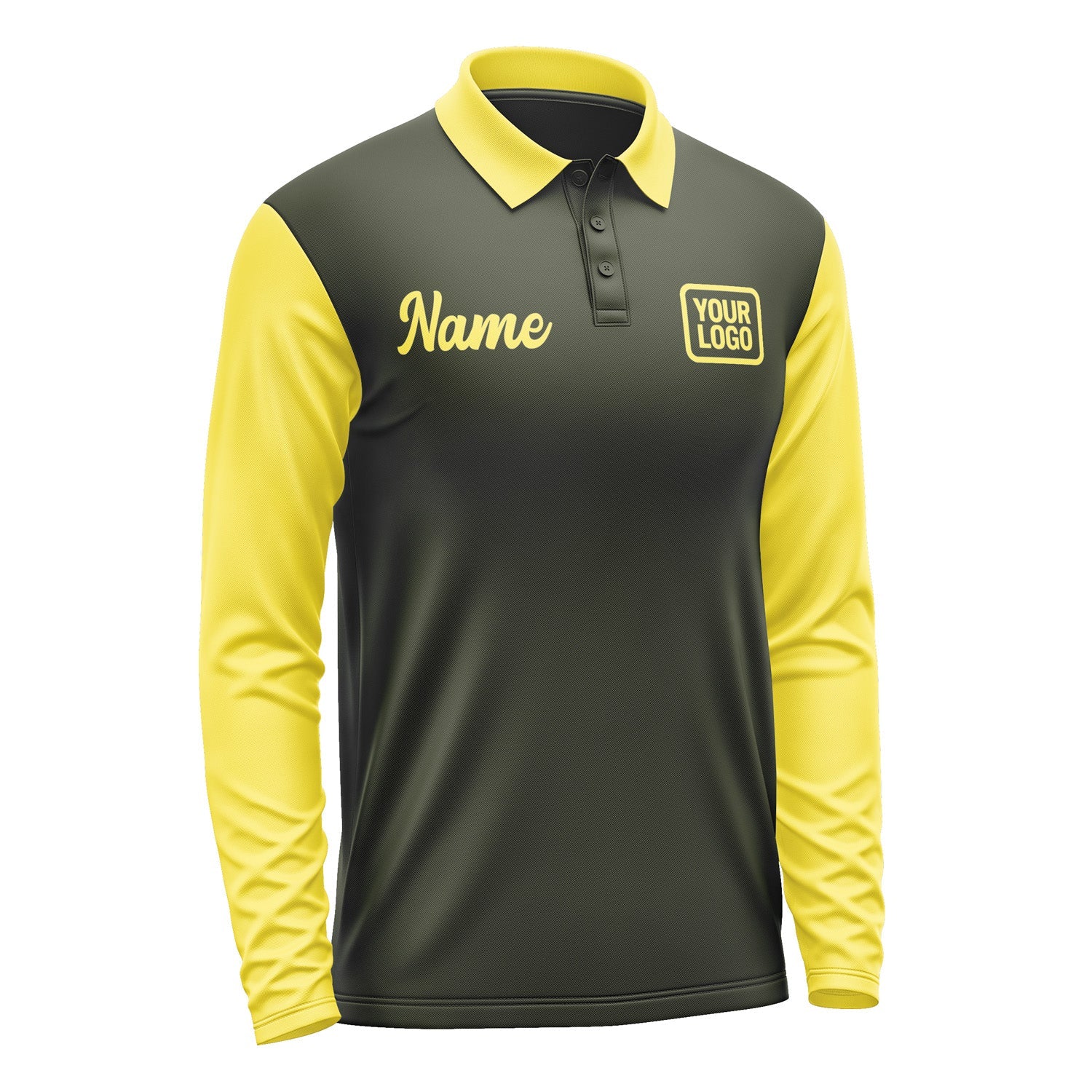 Custom Olive Light Yellow Long Sleeve Polo Shirt Pl022626B126