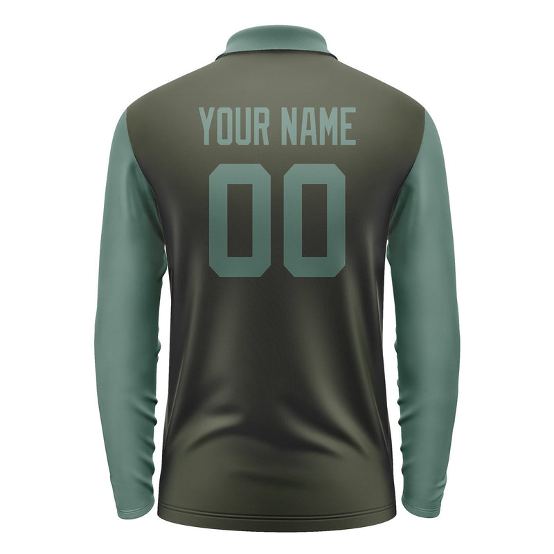 Custom Olive Blue Green Long Sleeve Polo Shirt Pl022727B127