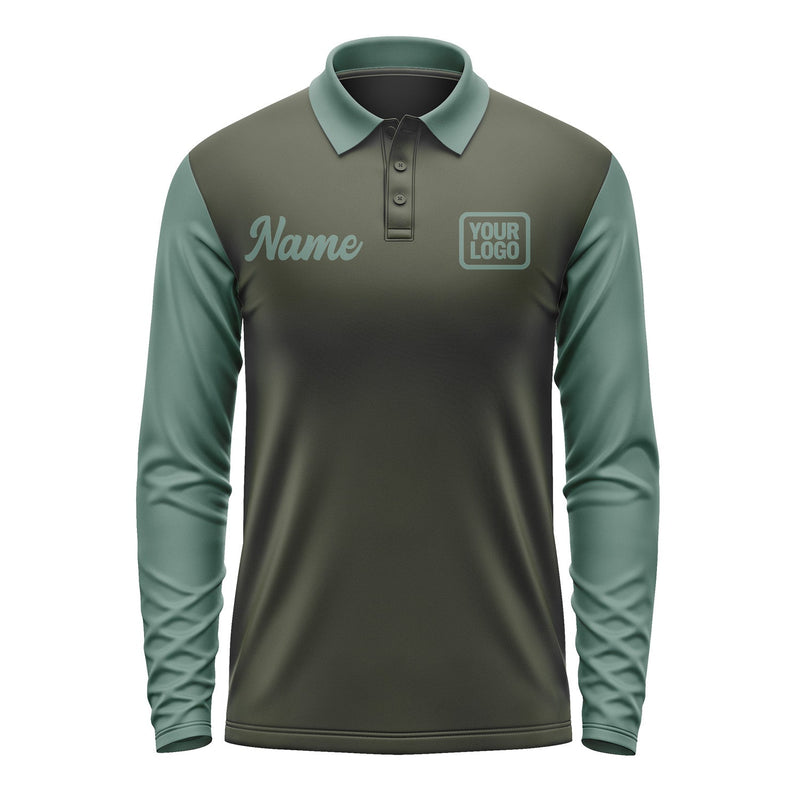 Custom Olive Blue Green Long Sleeve Polo Shirt Pl022727B127